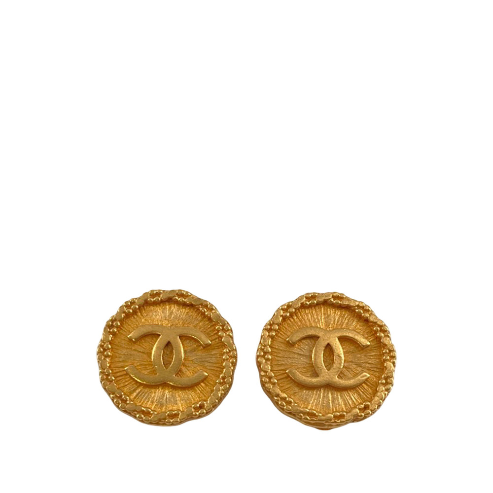 Pre-Loved Chanel CC Gold Plated Sunburst Round Clip On Earrings